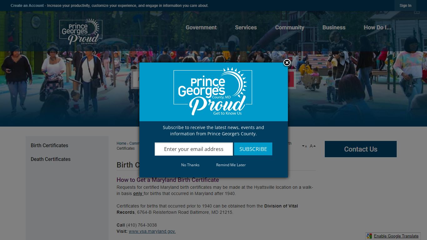 Birth Certificates | Prince George's County, MD